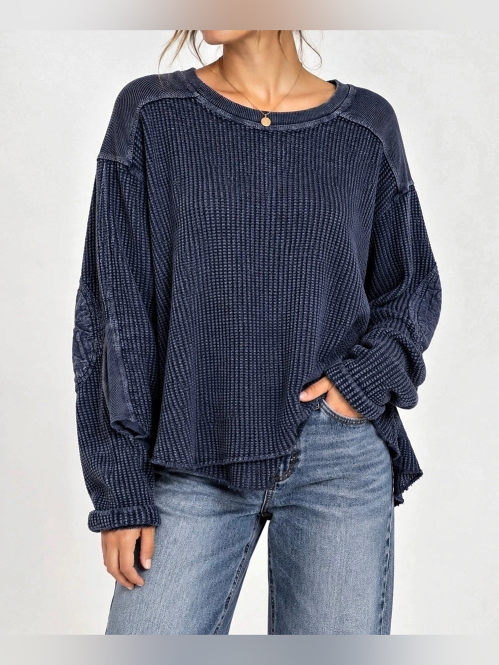 Free People FP One Blue Cotton Long Sleeve Waffle Knit - Size M